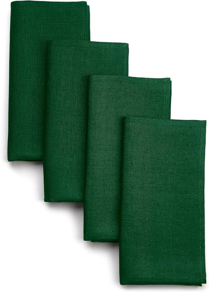 D'Moksha Homes Forest Green Linen Napkins 18 x 18 Inch - 100% Pure Linen Cloth Washable Dinner Napkins Set of 4 for St Patricks Day, Easter