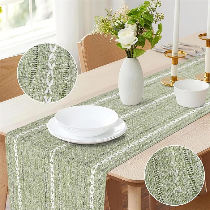 Sage Green Table Runner 15 x 72 Inches, Spring Summer Cotton Linen Coffee Table - Image 4
