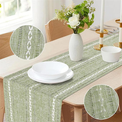 Sage Green Table Runner 15 x 72 Inches, Spring Summer Cotton Linen Coffee Table - Image 4