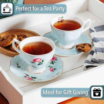 BTaT- Floral Tea Cups and Saucers, 8 oz, Fine Porcelain Teacup Set - Image 6