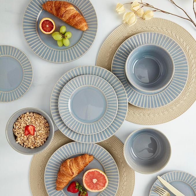 Tabletops Gallery Richmond 12-Piece Reactive Glaze Stoneware Dinnerware Set of - Image 3
