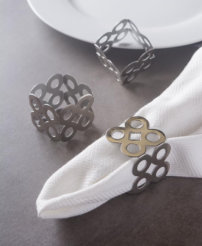 DII Decorative Geometric Napkin Ring Set, Die Cut Square Silver - Image 5