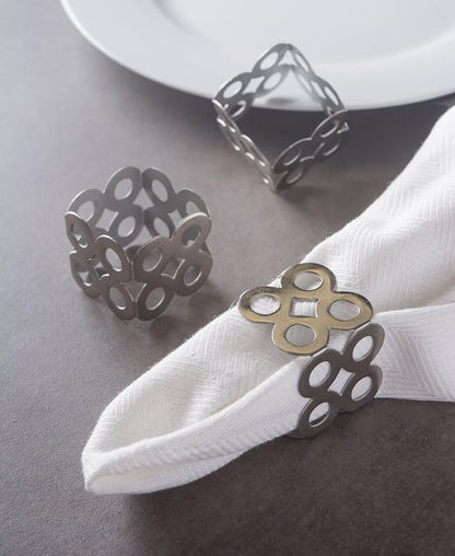 DII Decorative Geometric Napkin Ring Set, Die Cut Square Silver - Image 5