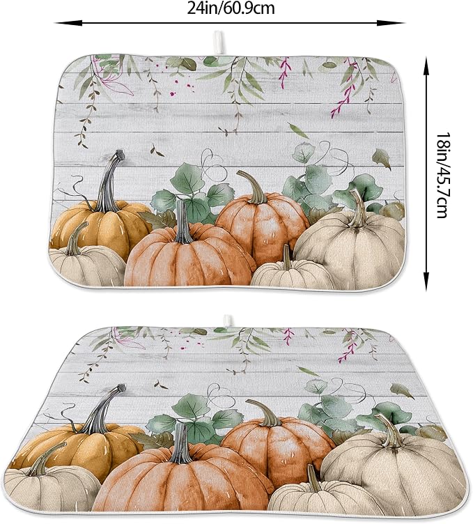Fall Pumpkin Dish Drying Mat for Kitchen Counter 18x24 Thanksgiving Watercolors - Image 6