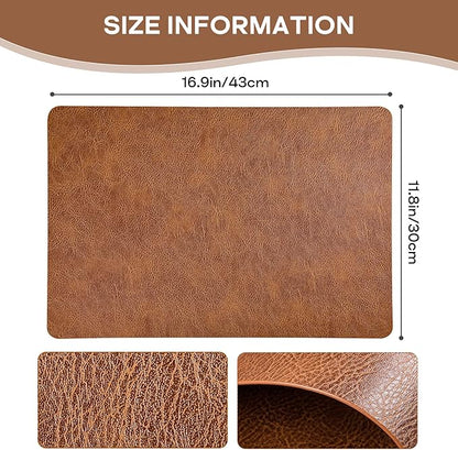 Faux Leather Placemats Set of 6, Washable Place Mats, Wipeable Waterproof Oil-Proof Heat Resistant Table Mats, Vinyl Placemats Rectangular Place Mat for Table Indoor Outdoor (Reddish Brown)