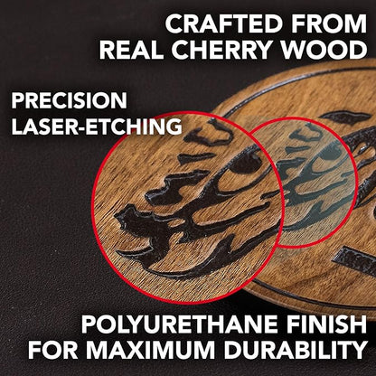 LazerEdge Hampden Sydney Tigers Wooden Coaster Set - Cherry Wood - Officially Licensed Product - 4-Pack