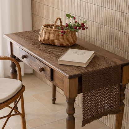 Fall Thanksgiving Boho Macrame Brown Table Runner 13x72 Inch | Woven Burlap - Image 5