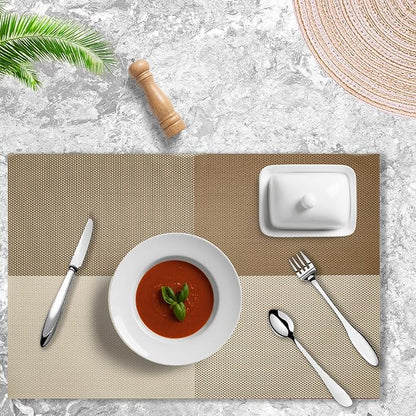 Placemats Set of 4 Vinyl Washable Coffee Square Placemats, 18"x12" Wipeable Heat-Resistant Non-Slip Easy Clean Table Mats Ideal for Dining Table Table Runner and Outdoor (4, Coffee Square)