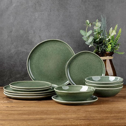 AmorArc 8.5" Ceramic Plates Set of 6 | Handmade Stoneware with Reactive Glaze for Dessert, Salad, Appetizer & Dinner | Microwave/Dishwasher Safe, Scratch Resistant