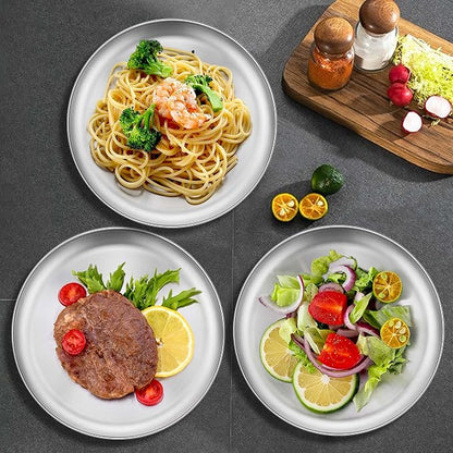 Homikit 6 Pack Stainless Steel Plate Set, 10.2 Inch Metal Dinner Plates - Image 9