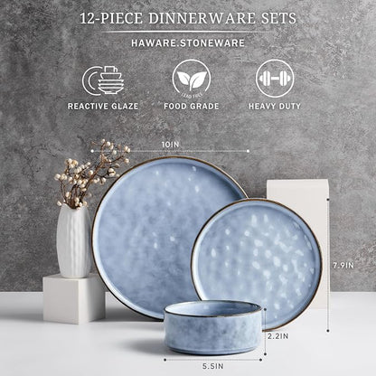 HaWare Dinnerware Sets, 12-Piece Plates and Bowls Set, Reactive Blue | - Image 2