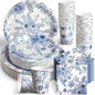 250 Pcs Blue Floral Paper Plates and Napkins Blue Bridal Shower Tea Party by Dandat
