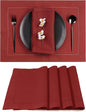 D'Moksha Homes Red Linen Placemats Set of 4 - Classic Hemstitch Placemats 14 x 19 Inch - 100% Pure Linen Table Mats for Valentines, Spring - Handcrafted and Machine Washable