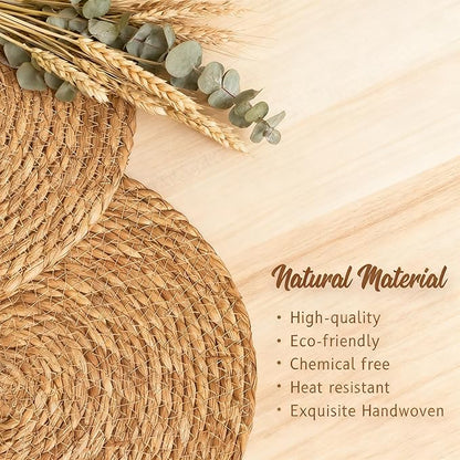 Round Woven Placemats 12 inch Set of 10 - Boho Farmhouse Natural Rattan Table Mats for Dining, Circular Place Mats for Kitchen Table Decor, Farmhouse Weave Placematsfor Dining Table Decor