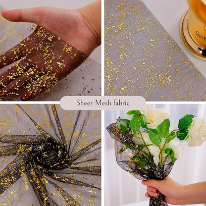 Snowkingdom 10 Pcs Black & Gold Cheesecloth Table Runner 10 FT, Sheer Chiffon - Image 3