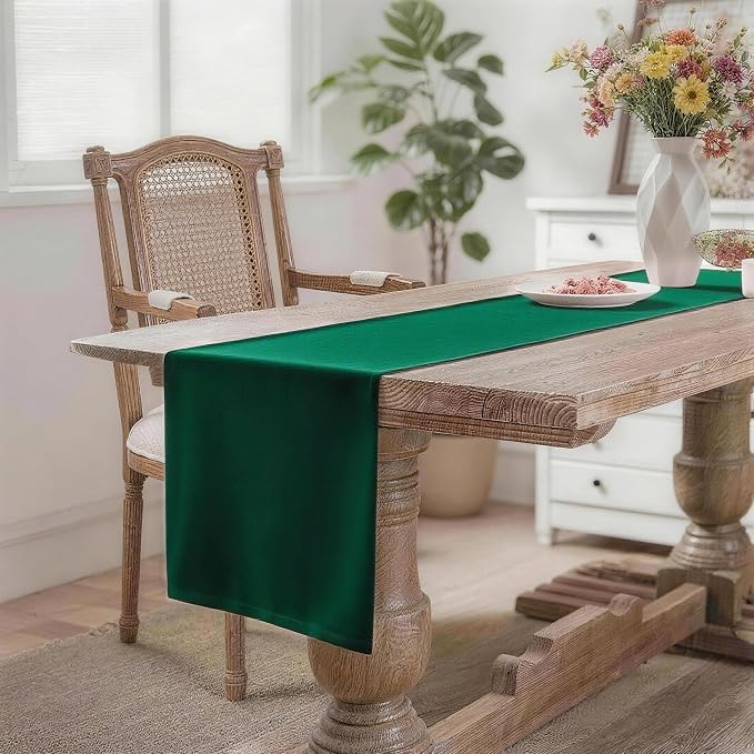 MEANMOY Green Table Runner 60 Inches Long Waterproof Washable Table Runners | - Image 2