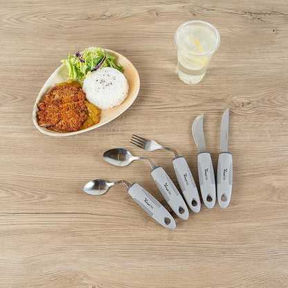 Restaurantware Adaptive Utensils - 1 count Stainless Steel, 9.843 x 5.118 x 1.575 Inches, Ergonomic Eating Aids, Non-Slip Utensil Set for Arthritis, Secure Grip Design, Gray