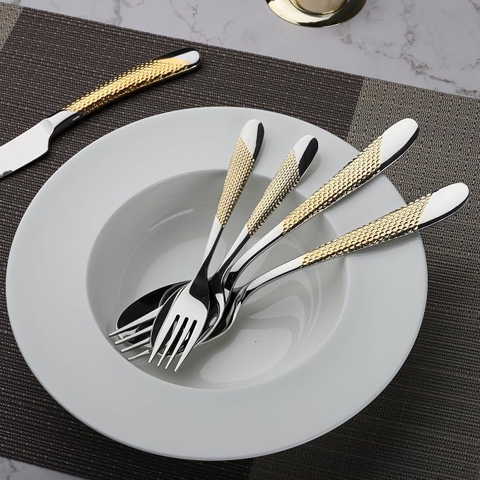 Gold Silverware Set 60-Piece Stainless Steel Flatware Cutlery Set Service - Image 5
