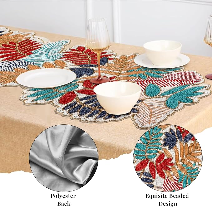 Beaded Table Runner 13x36 in, Leaf Design, Glass Beads | Hand-applied glass - Image 6