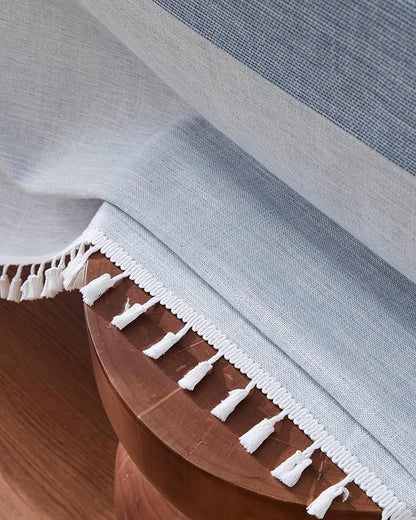 ZeeMart Contrast Linen Round Tablecloth 60 Inch Mid-Stripe Blue, Farmhouse Style Round Table Cloth Heavy Weight Dusty Blue Tablecloths, Water Resistant Burlap Table Cloths