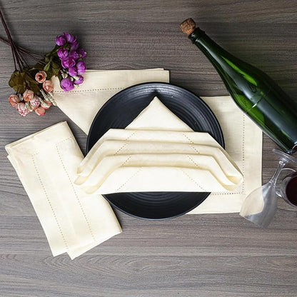 Linen Cotton Cloth Napkins Set of 4-100% Linen Hemstitched Napkins 18x18 Inches for Wedding, Dinner, Thanksgiving, Parties – Reusable Elegant Table Napkins for Home Decor & Events