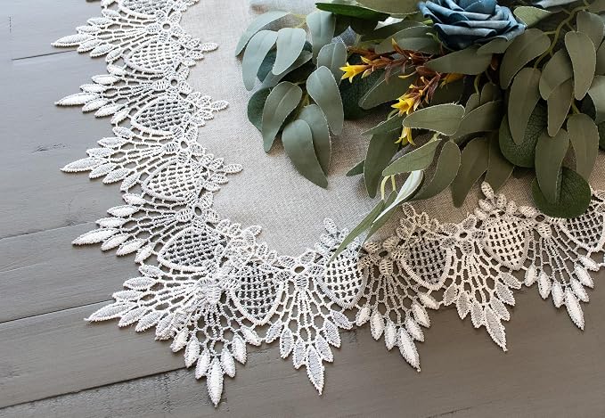 Lace Runner Earth Tone Silver Lace on Silver Fabric Table Runners, Dresser Scarf - Image 4