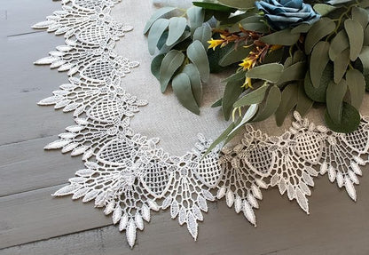 Lace Runner Earth Tone Silver Lace on Silver Fabric Table Runners, Dresser Scarf - Image 4