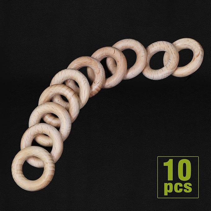 FoDau770 10pcs Natural Beech Wooden Rings, Unfinished Solid Wood Rings Heavy - Image 2