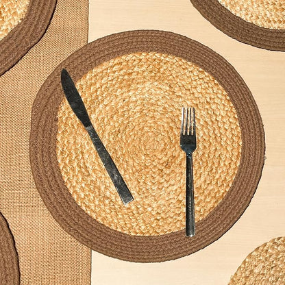 Verona Round Woven Jute Cotton Placemat, 14 Inch | Braided, Natural Jute - Image 2
