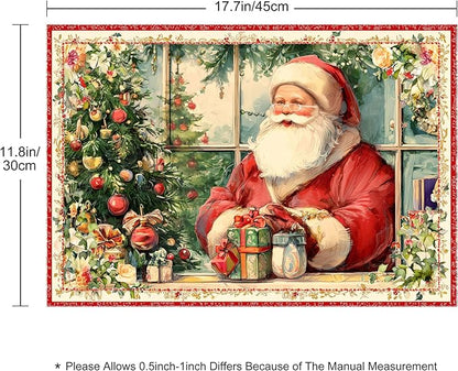 Christmas Santa Claus Placemats Set of 4 Washable Table Place Mats for Dining Kitchen Party Decor