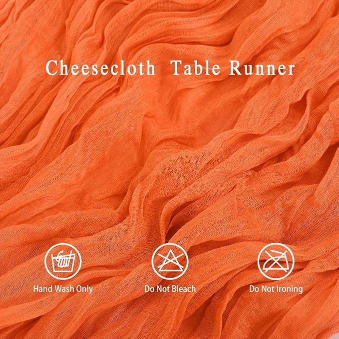 8 Pack Orange Cheesecloth Table Runner 17x108 inch Boho Gauze Cheese Cloth - Image 3