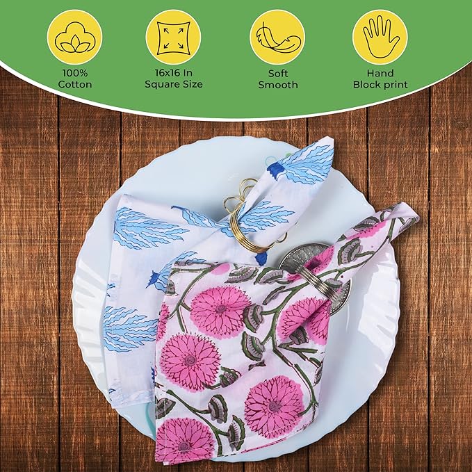 DIYANAIMPEX 10 Pc Cotton Cloth Napkins Hand Block Print Hand Made Size 16x16 - Image 6