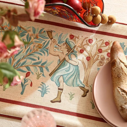patdrea Designer Idyll Linen Table Runner, Vintage Beige Farmhouse - Image 3