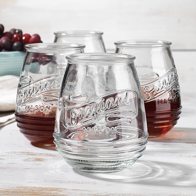 Glaver's Stemless Wine Glasses 21 Oz. Set Of 4 Original Mason Vintage Goblet by Glavers