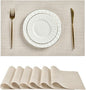 Leetaltree Beige White Placemats Set of 6 - Heat Resistant Non-Slip Place mats for Dining Table, Washable Durable PVC Vinyl Woven Table Mats(Beige White, 6)