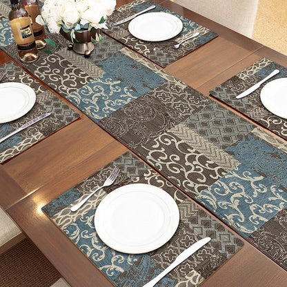 Loom and Mill Luxury Table Runner 72 Inches Long, Patchwork Chenille Damask - Image 3