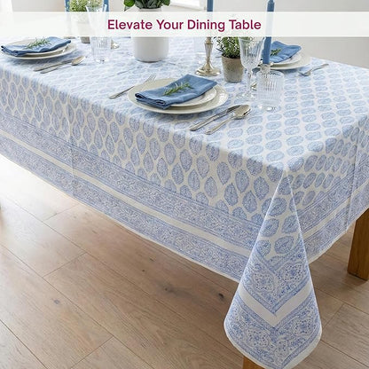 ATOSII Amalfi 100% Cotton Boho Rectangle Fall Tablecloth, Handblock Print Table Cloth for Kitchen I Dining Table Linen Fall Décor I Parties Wedding Outdoor Christmas Thanksgiving I 60 X 108 Inches