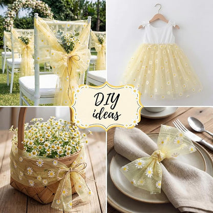 4 Pcs Yellow Daisy Table Runners 29 x 70 Inch Daisy Tulle Lace Table Runner - Image 5