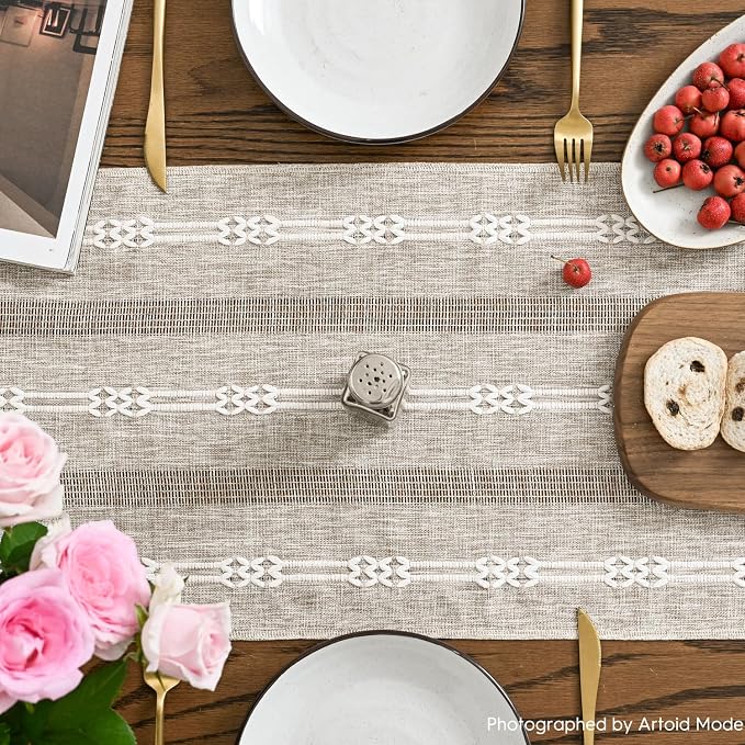 Artoid Mode Brown Farmhouse Embroidered Hollow Table Runner, Seasonal Kitchen - Image 3