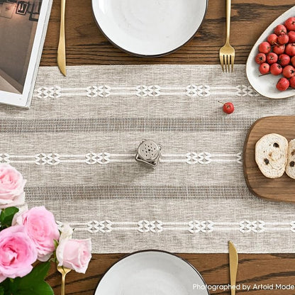 Artoid Mode Brown Farmhouse Embroidered Hollow Table Runner, Seasonal Kitchen - Image 3