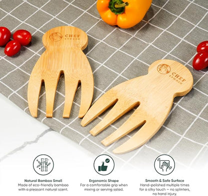 Bamboo Salad Hands Wooden Salad Serving Utensils – Natural Wood Salad Servers - Image 4