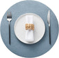 Jovono 15" Faux Leather Big Round Placemats Set of 4 - Washable Heat Resistant Non-Slip Dining Table Mats with Fabric Texture for Kitchen Home Party Decor, Light Blue