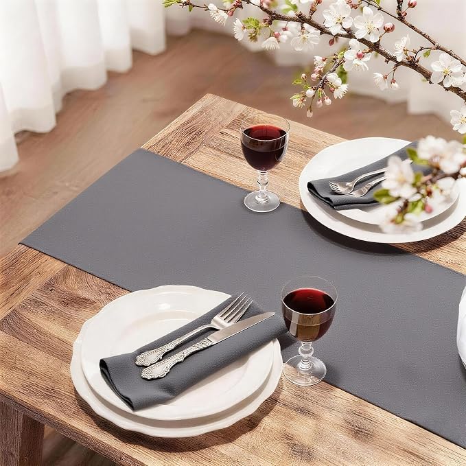 FOLINS&HOME Grey Waterproof Decorative Table Runner 108 Inches Long | 210GSM - Image 2