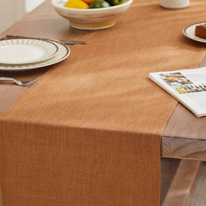 Rustic Cotton Linen Table Runner, 13x90 Inches Caramel | Farmhouse Style Linen - Image 3