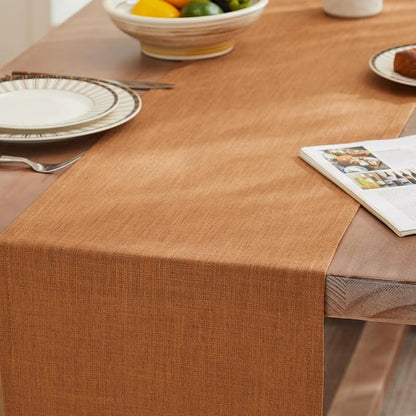 Rustic Cotton Linen Table Runner, 13x90 Inches Caramel | Farmhouse Style Linen - Image 3