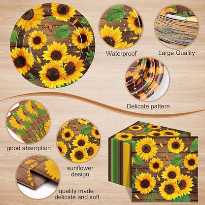 250 Pcs Sunflower Party Decorations Include Spring Summer Floral Paper Plates - Image 2