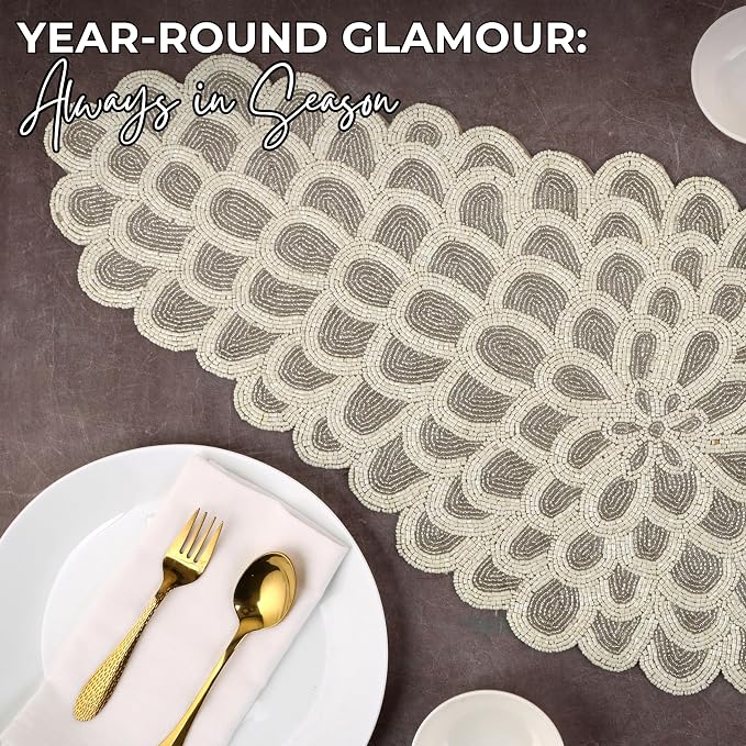 Hand-Beaded Table Runner, 13x36 | 85% glass beads, 15% polyester backing - Image 9