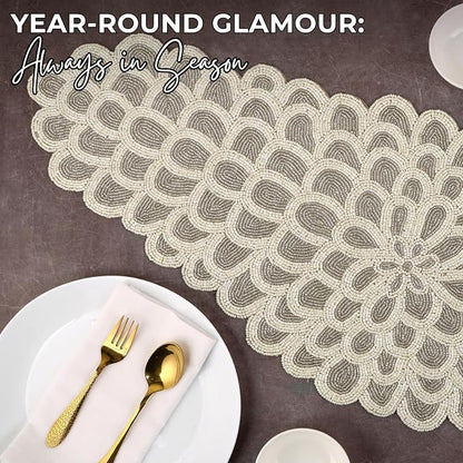 Hand-Beaded Table Runner, 13x36 | 85% glass beads, 15% polyester backing - Image 9