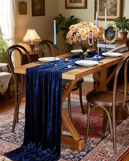 Velvet Table Runner 29x120 Inch Navy Blue Luxury Retro Soft Fabric Cloth | 10ft - Image 4