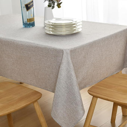 JIUZHEN Faux Linen Farmhouse Tablecloth Rectangular, Wrinkle Stain Resistant Table Cloth Rectangle Table Cover for Kitchen Dining, Holiday Party Dinner, Stone, 70 x 140 Inch